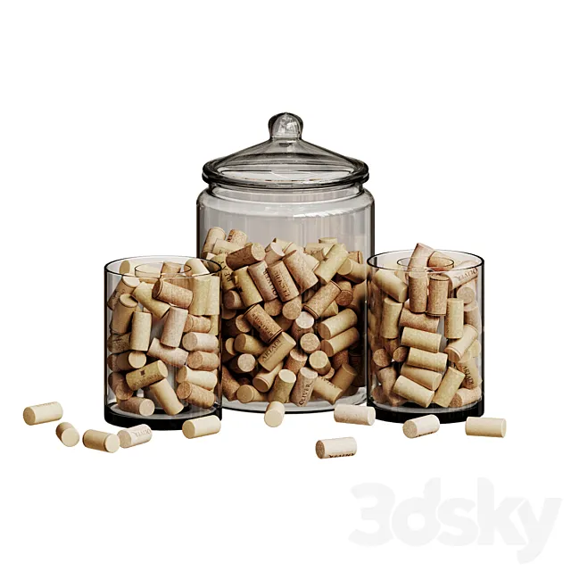 A Jar With Wine Corks And A Candle 3ds Max