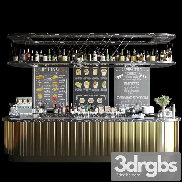 A large design project of a bar counter with strong alcohol, wine and a variety of cocktails. alcohol