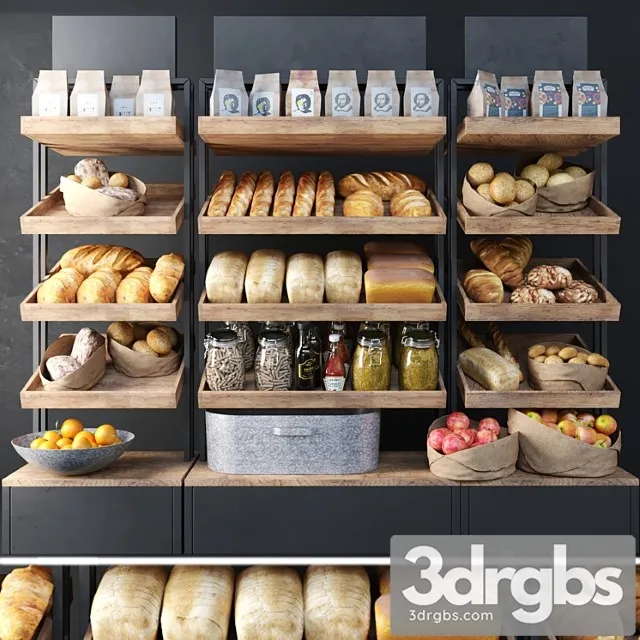 A Large Showcase In A Bakery With Bread and Other Products Bakery Products 3dsmax Download