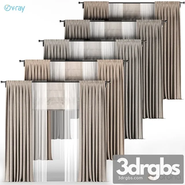 A Series Of Brown Curtains With White Tulle Roman blinds. 3dsmax Download