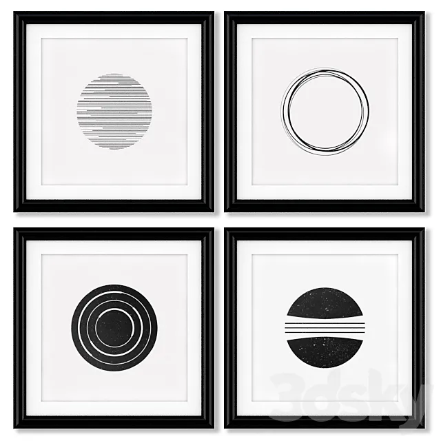 A series of posters with geometric figures. 3DS Max Model