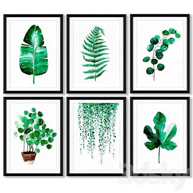 A series of posters with tropical plants. 3ds Max