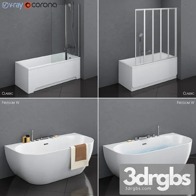 A Set of Baths Ravak Set 17 Classic and Freedom W in 2 Variants 3dsmax Download