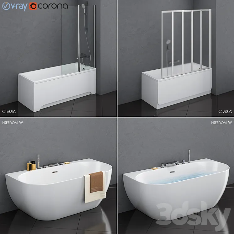 A set of baths Ravak set 17 (Classic and Freedom W in 2 variants) 3DS Max