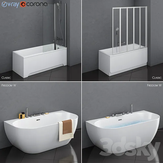 A set of baths Ravak set 17 (Classic and Freedom W in 2 variants) 3DSMax File