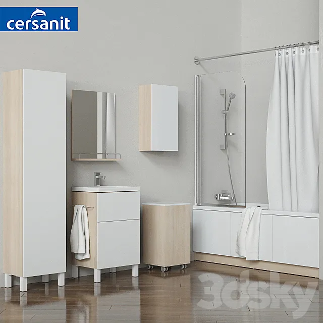 A set of bathtubs and furniture “Smart” with curtains “Easy” and soft curtains. tm Cersanit 3DSMax File