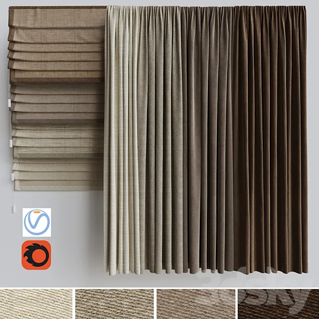 A set of curtains + a set of Roman curtains 2. Beige range 3DS Max Model