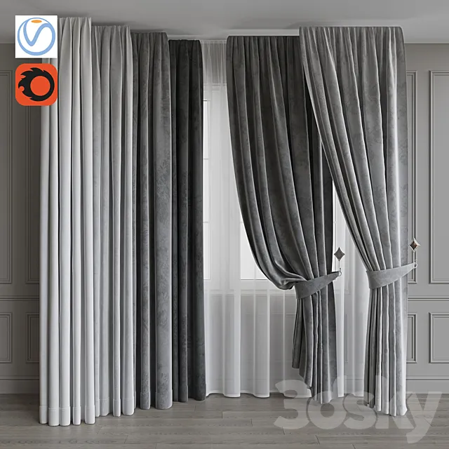 A set of curtains from velvet 36. Gray range 3ds Max