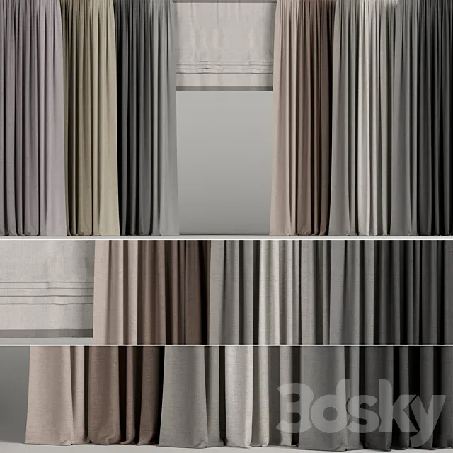 A set of curtains in different colors with a roman curtain. 3DSMax File