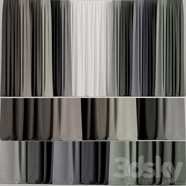 A set of curtains in different colors with tulle. 3ds Max