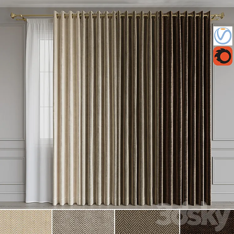 A set of curtains on the rings 15. Beige range 3DS Max