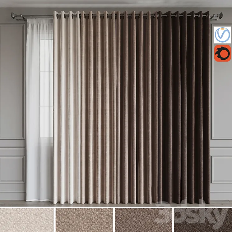 A set of curtains on the rings 18. Beige range 3DS Max