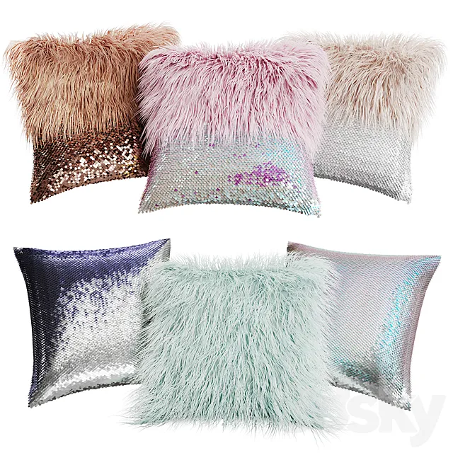 A set of decorative pillows with fur and sequins 3DS Max Model