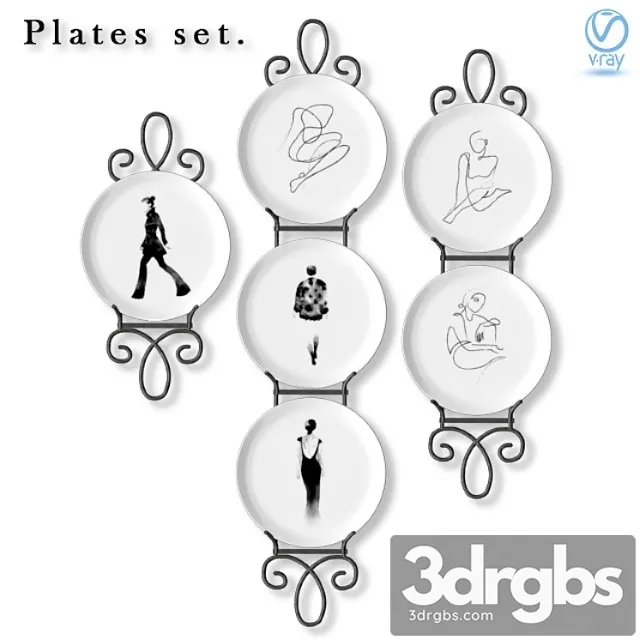 A set of decorative wall plates on fashion. 3dsmax Download