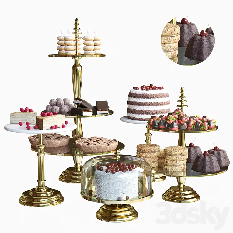 A set of desserts in a pastry shop or for corporate parties 3DS Max Model