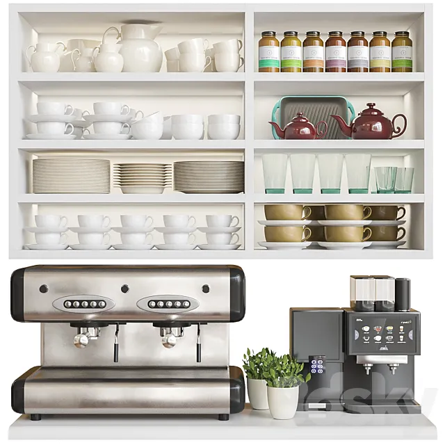 A set of dishes and coffee machines 3ds Max