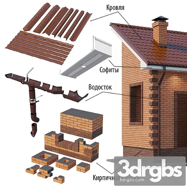 A Set Of Elements For Building A Brick House 3dsmax Download
