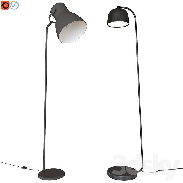 A set of floor lamps. IKEA HEKTAR  Grant Floor Lamp EU Black 3DSMax File