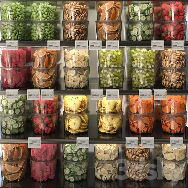 A set of fruits and vegetables cut into cubes. Fruits vegetables 3DS Max Model