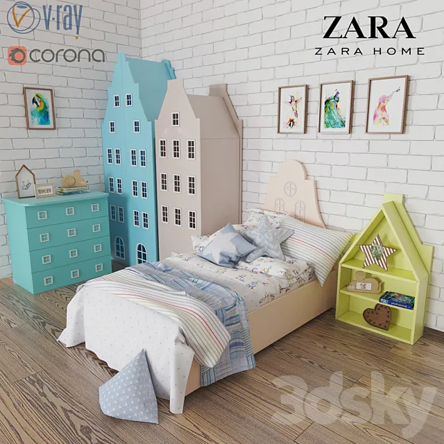 A set of furniture and bedding Amsterdam Zara Home 3DSMax File
