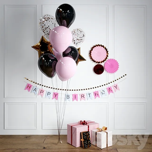 A set of gifts and balls 3DS Max Model