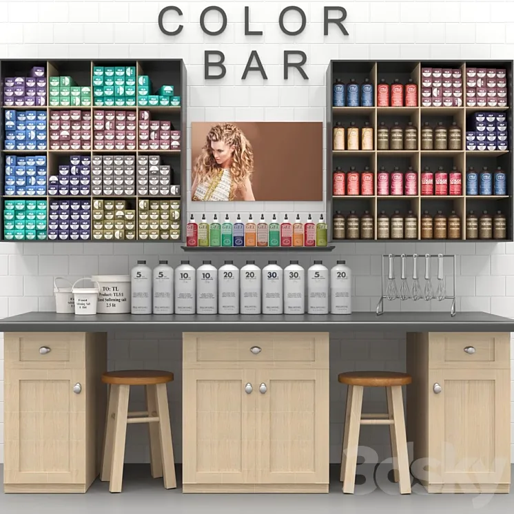 A set of hair dyes in a beauty salon. Collection 3DS Max