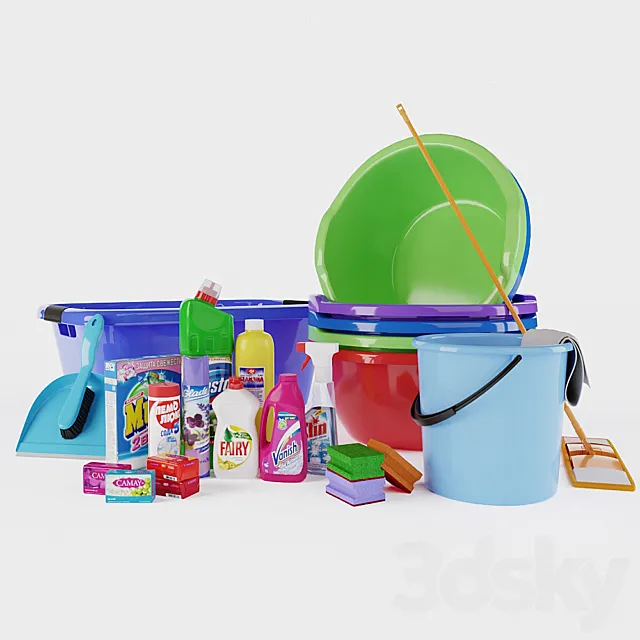 A set of household chemicals and household equipment 3DS Max Model