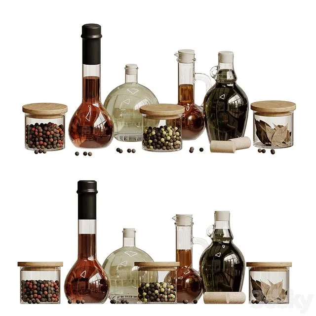 A Set of Kitchen Jars with Oil and Pepper 3dsMax Model