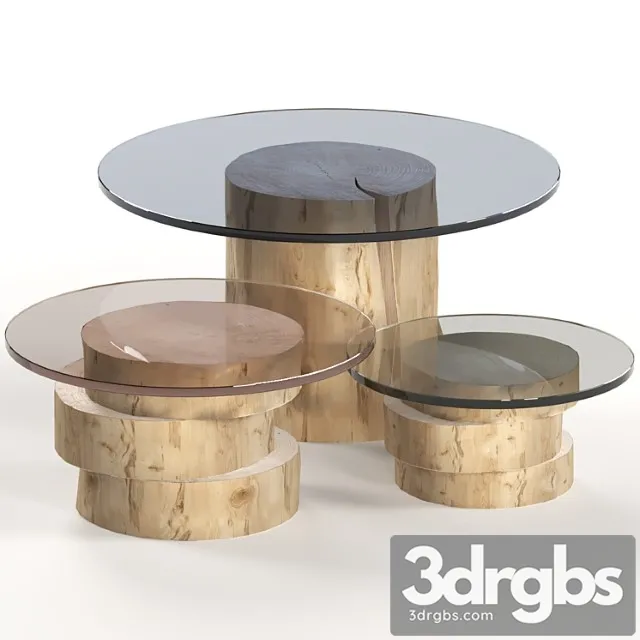 A set of light tables from stumps and slabs with glass tops. 2 3dsmax Download