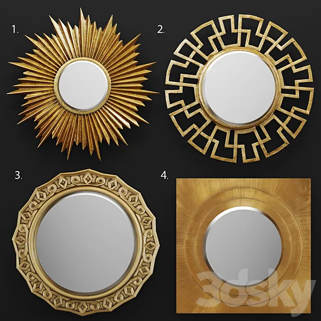 A set of mirrors. sun. luxury decor. golden. metallic. decorative 3DSMax File