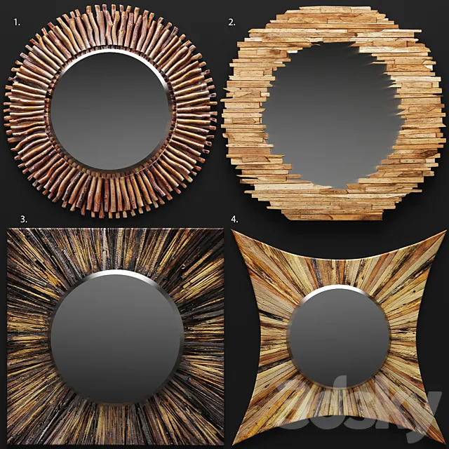 A set of mirrors tree. round. wooden. eco style. design 3DSMax File