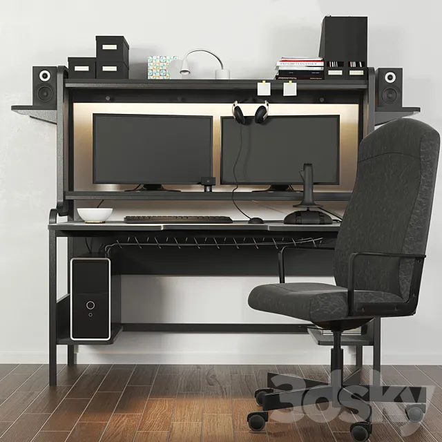 A set of office furniture in a minimalist style with a computer. Books. stationery 3DSMax File