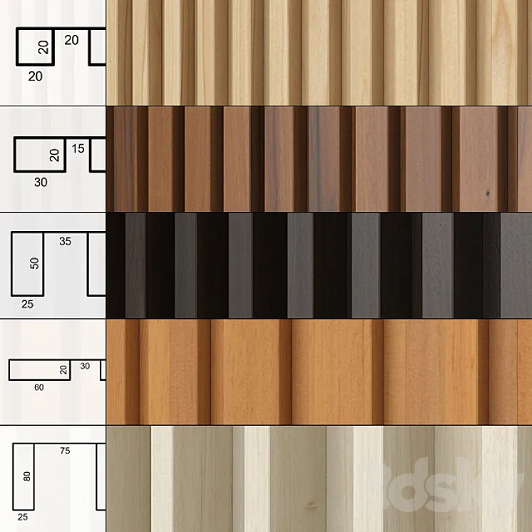 A set of panels with slats. 3DS Max