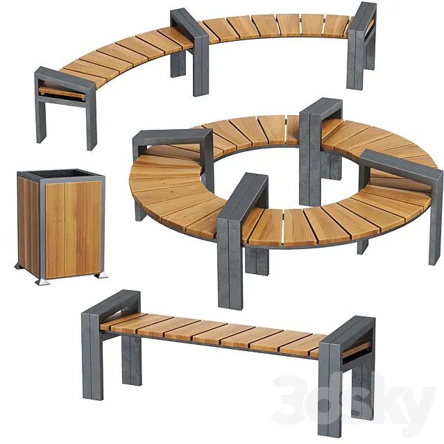 A set of park benches with an urn 3dsMax Model