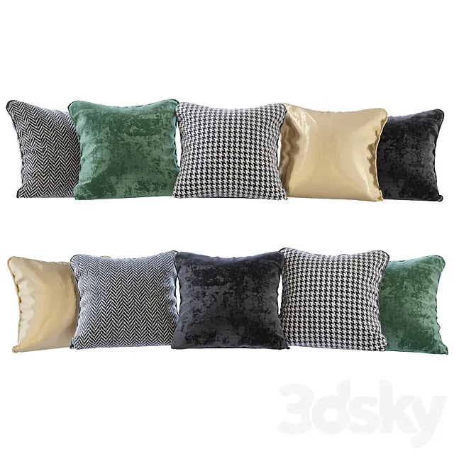 A set of pillows: black. green velvet. chevron. goose paw and gold (Pillows black green velvet chevron houndstooth and gold) 3DSMax File