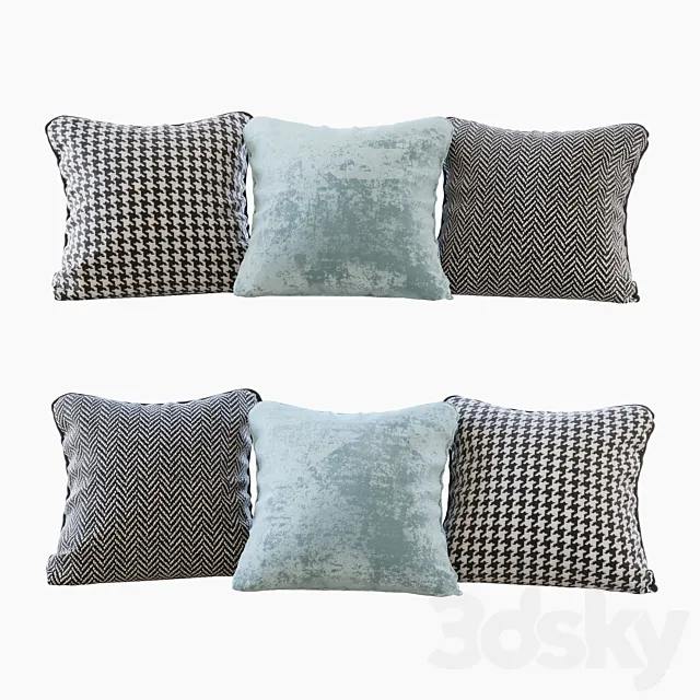 A set of pillows: blue velvet chevron and goose paw (Pillows blue velvet chevron and houndstooth) 3ds Max