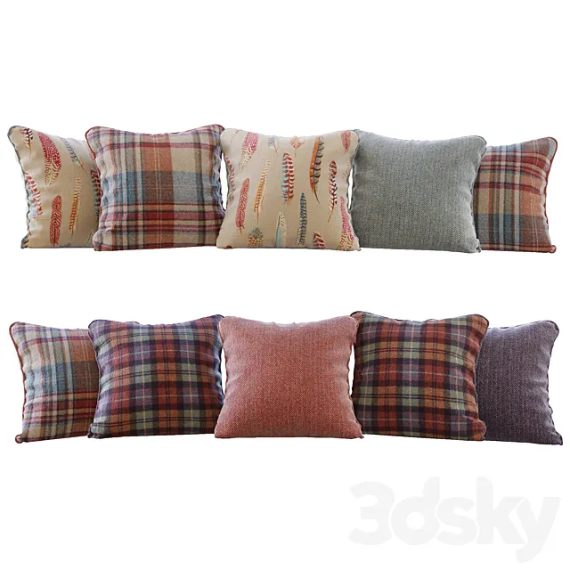 A set of pillows with fabrics Sanderson 01 (Pillows Sanderson 01 YOU) 3DSMax File