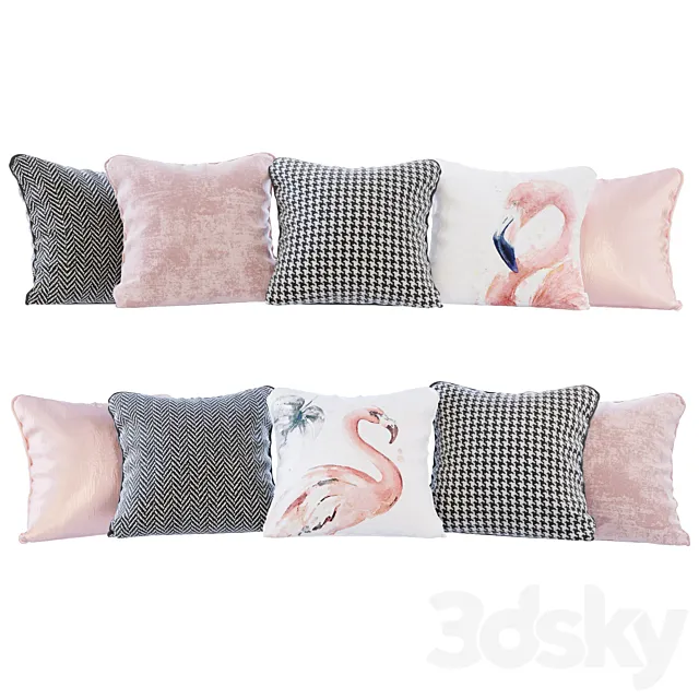 A set of pillows with flamingo 02 prints (Pillows flamingo 02 YOU) 3DSMax File