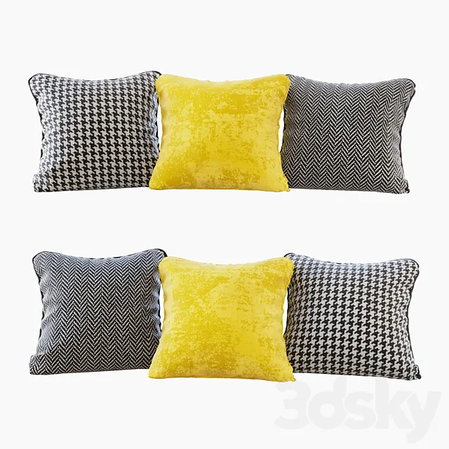 A set of pillows: yellow velvet chevron and goose paw (Pillows yellow chevron and houndstooth) 3DS Max Model