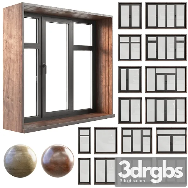 A Set Of Plastic Windows With Wooden Trim 3dsmax Download