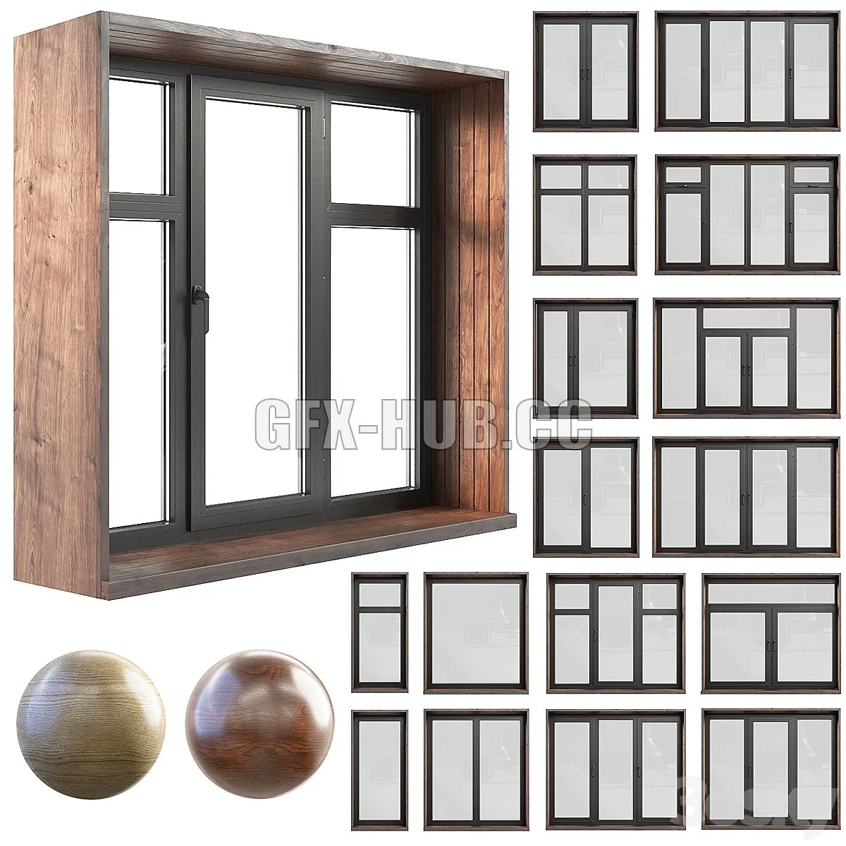 A set of plastic windows with wooden trim 3dsMax Model