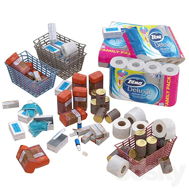 A set of products and household items to deal with a pandemic 3ds Max