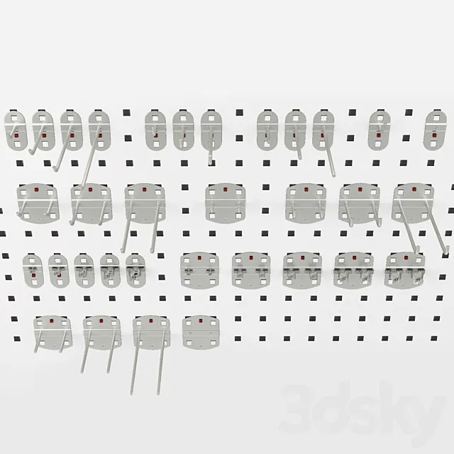 A set of RasterPlan fasteners for perforated panels 3ds Max