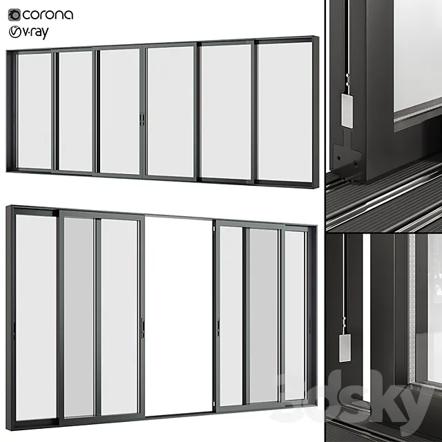 A set of sliding Metal Windows and Doors. 3ds Max