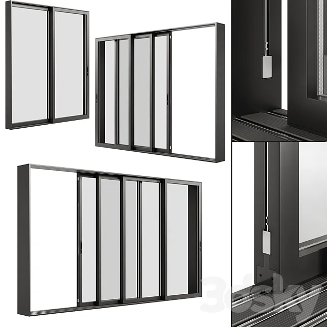 A set of sliding Metal Windows-Doors. 3ds Max