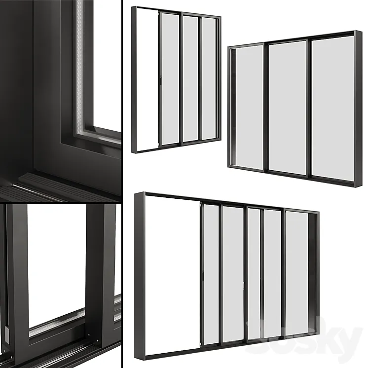 A set of sliding Metal Windows-Doors. 3DS Max Model