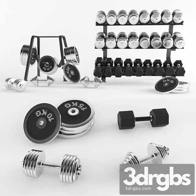A Set Of Sports Dumbbells and Pancakes on the Racks 3dsmax Download