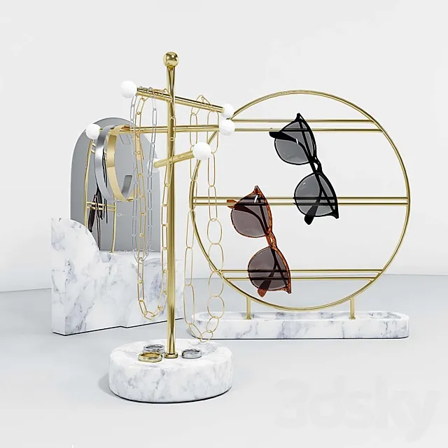 A set of stands for jewelry and glasses with a mirror. 3DSMax File