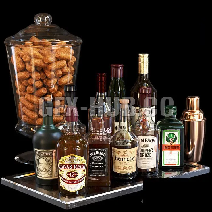A set of strong alcohol with peels 3dsMax Model