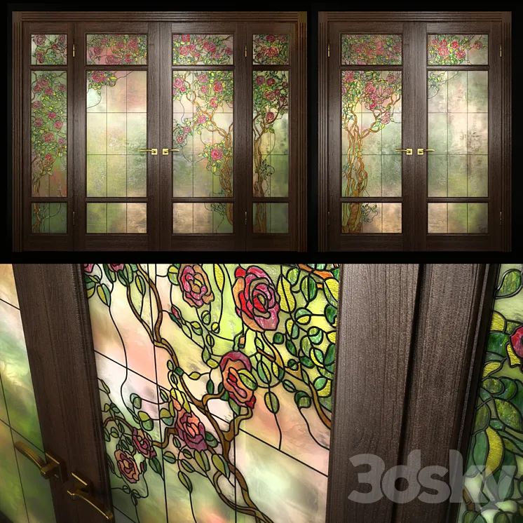 A set of two double doors with stained glass 3DS Max